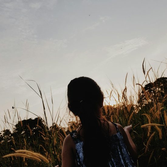 Girl Sitting on Brown Field